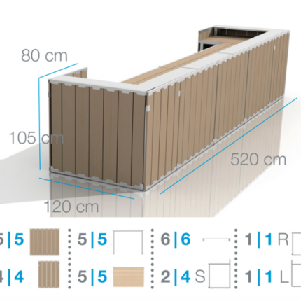 U BAR Elements - natural / white / grey, folding pallet, wooden